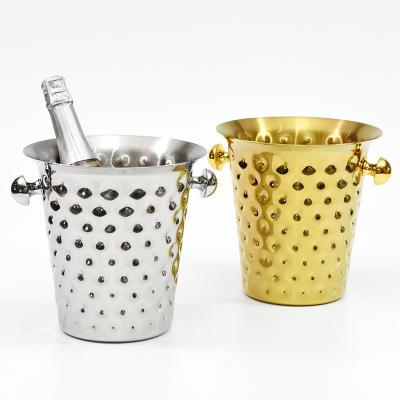 China Durable Custom Stainless Steel Ice Bucket With Handles And Hammered Copper Wine Beer Cooler 5L Ice Bucket for sale