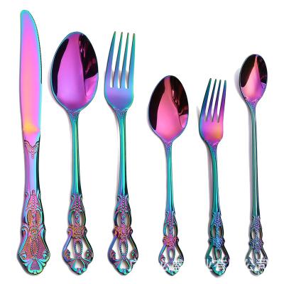 China Disposable Gold Plated Flatware Stainless Steel Fork Spoon Knife Cutlery Metal Dinnerware Gold Fork for sale