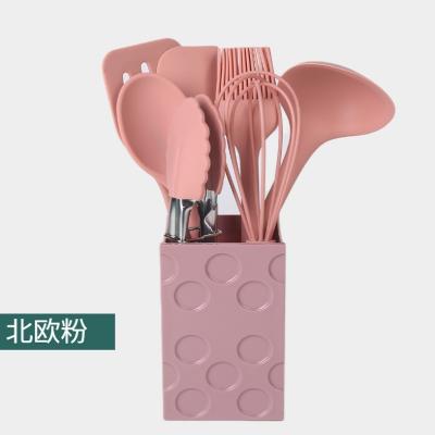 China Sustainable Reusable Adaptive Silicone Cooking Tools Pink Camping 8 Pcs Silicone Kitchen Utensil Set for sale