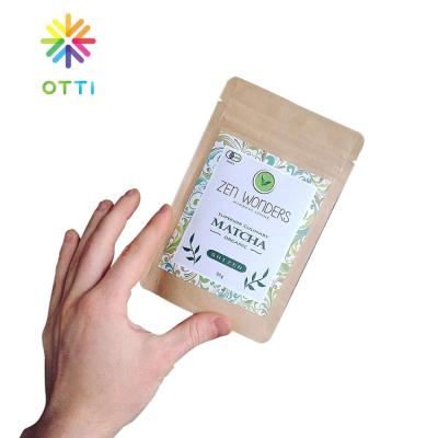 China Moisture Proof Matcha Tea Supplies Doypack Kraft Paper Packaging Bag for sale