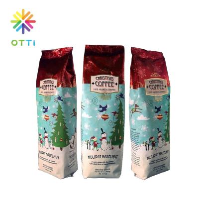 China 2021 Moisture Proof Wholesale Custom Printed Metallic Christmas Mylar Plastic Coffee Bags With Valve for sale