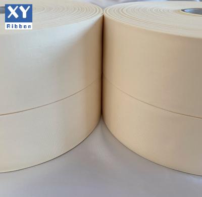 China Huzhou Sustainable Factory Wholesale Clothes Label Poly Cotton Light Yellow Ribbon for sale