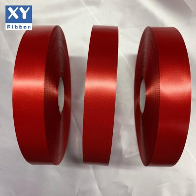 China Polyester Satin Ribbon Viable Red Stripe /Colorful Single Double Face Customized Logo Ribbon For Packing for sale