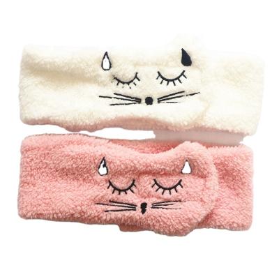 China BSCI Spa Factory New Arrival Embroidered Elastic Cat Bow Hair Hairband Lady Makeup Face Headband for sale