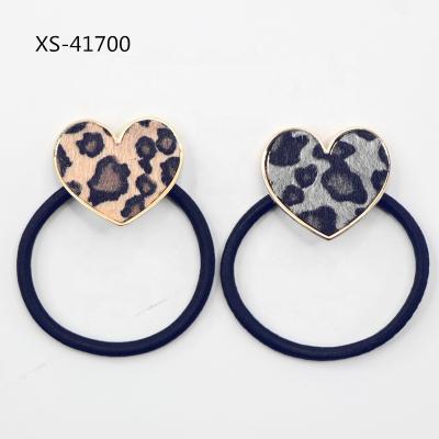 China New Arrival Woman Leopard Heart Elastic Metal Charm Thick Elastic Hair Ties for sale