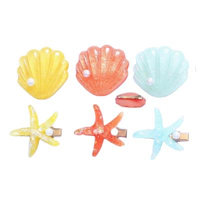 China Acrylic Starfish Shell Hair Pin Glitter Tortoise Shell Hair Clip For Girls Free Space Ocean Girls Central Institute of Statistics for sale