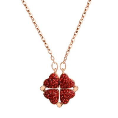 China Lucky Women Jewelery Red Leaf Clover Rhinestone Four Pendant Necklace for sale