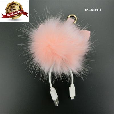 China Custom Handbag Decoration New Product Pompom Charm Key Chain Faux Fur Ball Pom Pom Keychain USB Cable for sale