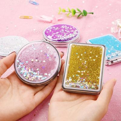 China Plastic Material Quicksand Safe Mirror Magnifying Beautiful Students Pocket Makeup Mirror Cosmetics Mirror for sale