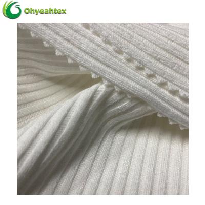 China Anti-UV Stretch Knit 67%Bamboo 28%Poly 5%Spandex 4*4 Wide Stripe Ribbed Elastic Fabric For Clothing for sale