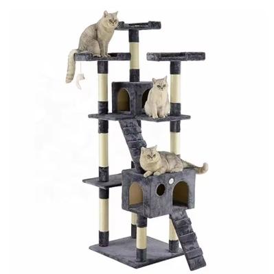 China ODM Designs Luxury Natural Wood Pet Furniture Large Climbing Cat Tree For Wooden Big Cats Two Colors Sisal Rope for sale