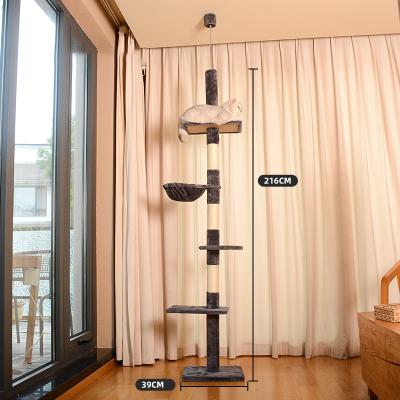 China Sustainable Cat Tree Four Tier Floor-to-Ceiling Cat Climbing Tower with Cozy Hammock for sale