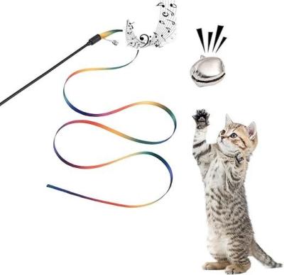 China Interactive Cat Toy Classic Rainbow Rope Cat Teaser Stick for Cat and Kitten Exercise for sale