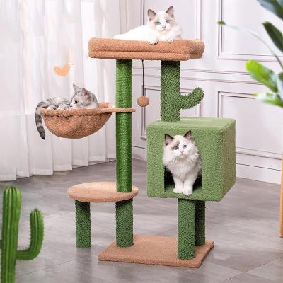 China Sustainable Cactus Cat Tree 30inch Tall Multi-Level Cat Tower for Fun Play and Cat Condo for sale