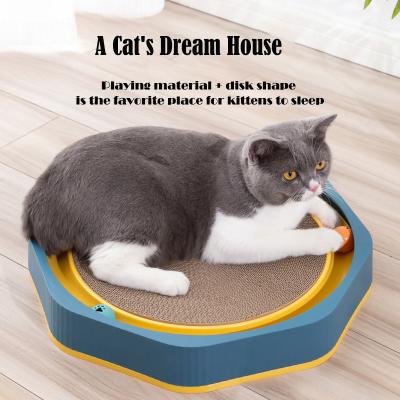 China Wood Cat Scratcher Cardboard Oval Corrugated Scratch Lounge Bed Durable Cat Training Toy for sale