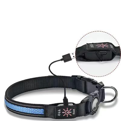 China Reflective PVC Silicone Waterproof Dog Collar With Tracker Holder For Air Tag Pet GPS LED Dog Collar for sale