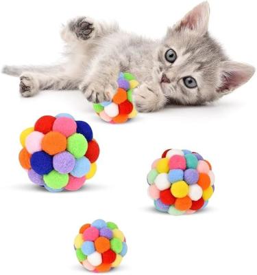 China Advantageous Pet Cat Ball Toy Colorful Handmade Bells Bouncy Balls Catnip Interactive Toy for sale