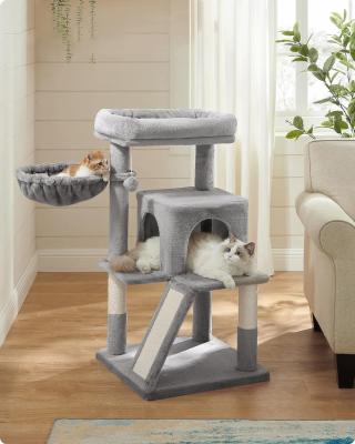 China Sustainable Light Gray Cat Tree with Toy Cat Tower Condo Cat House and Padded Plush Perch for sale