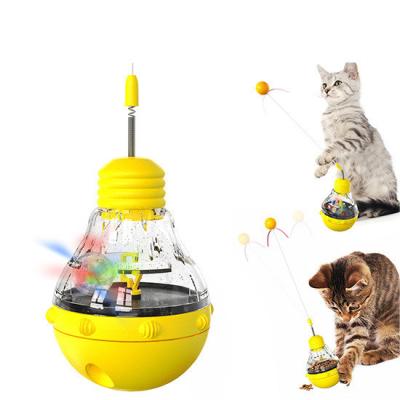 China Playful Cat Stick Cat Treat Dispenser Food Leakage Light Bulb Rotating Flash Tumbler for sale