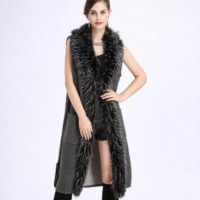 China Long Thin Breathable Vest Women Knitted Faux Fur Trimming Vest for sale