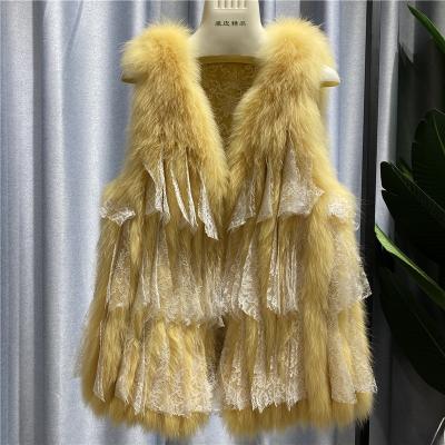 China Fashionable Breathable Ladies Knitted Fox Fur Vest With Lace Accessories Invest for sale