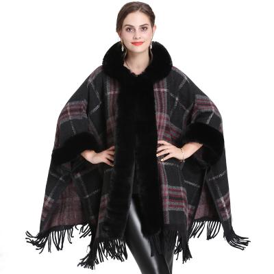 China Slimy Girls Fashionable Shawl With Faux Fur Trimming for sale