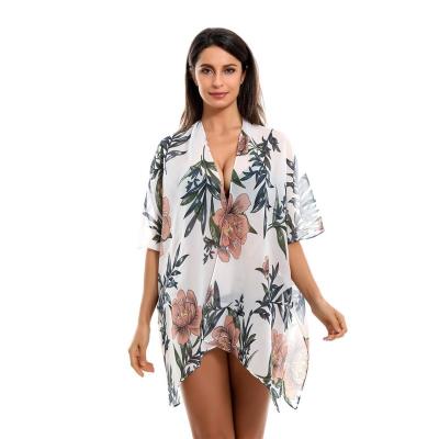 China Cheap Breathable Price Women Floral Pattern Cover Up Beach Bikini Swimwear Cover Up Kimono Cardigan for sale