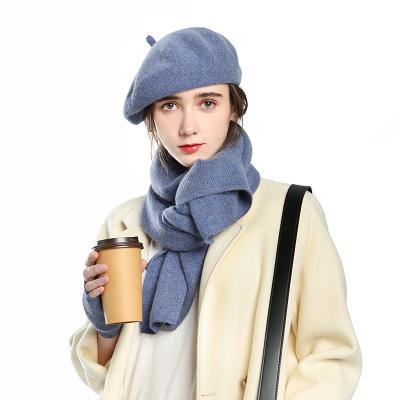 China Wholesale 70% Cotton 70% Cotton Ladies Knitted Beret Hat Scarf Mitten Set Cotton Beanie Mitten Set Solid Color for sale