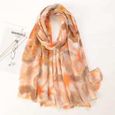 China Polyester 2022 Spring Design Beautiful Viscose Thin Floral Tie Dye Thin Floral Viscose Hijab Scarf 180*90cm Scarves 180*90cm Polyester Wrap Beach Scarf for sale