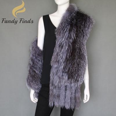 China Fluffy Fur Womens Skin Wraps Real Plush Fox Fur Shawls for sale