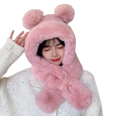 China breathable & waterproof breathable & Winter Waterproof Faux Knitted Rex Rabbit Fur Hooded Scarf Animal Hat With Ears for sale