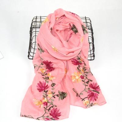 China Latest Cotton Cotton Shawl Embroidery Designs Flower Spring Summer Scarf for sale