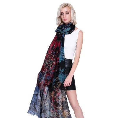 China Cotton Cotton Flowers Pattern With Silver Color Decoration Scarf Ladies Spring Summer Scarf for sale