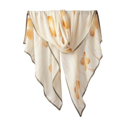 China 100% Fine Beige Woolen Stole Scarf Flower Pattern Scarf Shawl for sale