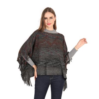 China Wholesale Pattern Acrylic Poncho With Tassels Of Autumn Winter Ladies Knitted Poncho Of New Style Acrylic for sale