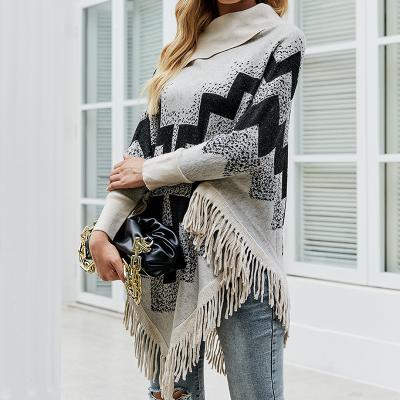 China Ladies High Quality Acrylic Poncho With Tassel Warm for sale