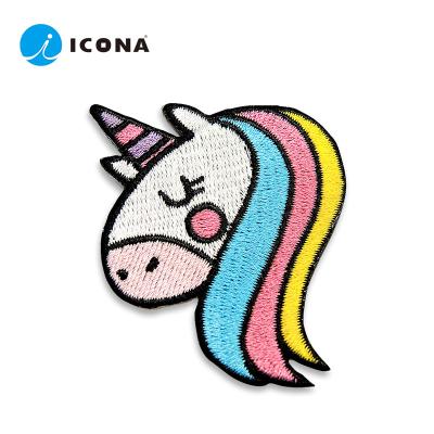 China ICONA decoration and gift embroidered patch with safety pin cartoon style rainbow unicorn for sale