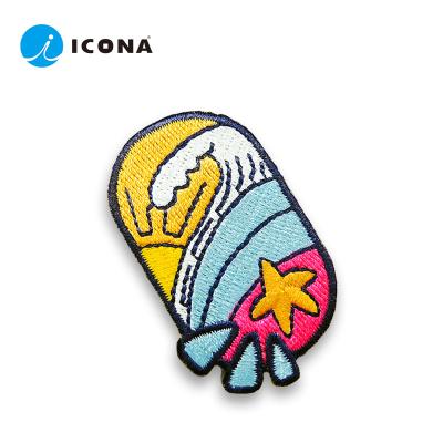 China Decoration and Gift ICONA Embroidered Patch Pin Badge Abzeichen Distintivo Comics Design Style Summer Ocean Beach for sale