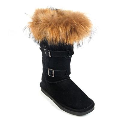 China Waterproof Latest 2021 New Arrival High Quality Fashionable Luxury Model Cow Suede Snow Boots Shoes With Fur Trim For Women for sale