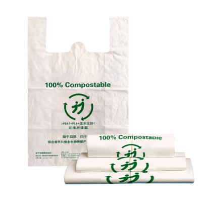 China Food Free Sample 100% Biodegradable T-shirt Plastic Handle Carry Bag For Grocery Package for sale