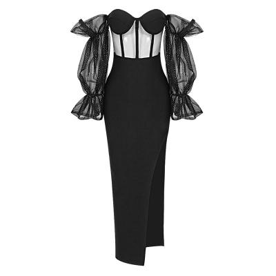 China new arrivals of Anti-wrinkle C2903 2022 Black Maxi Bodycon Dress Ladies Evening Dresses for sale