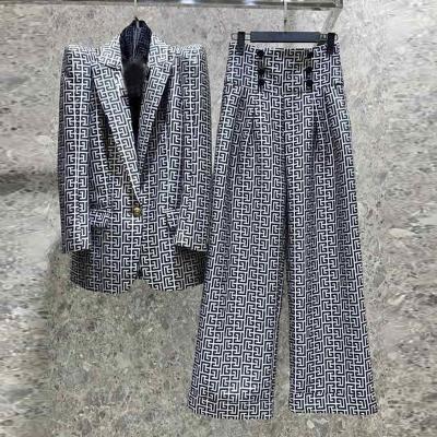 China Newest Anti-Wrinkle A6282 Greek Women's Senior Style Office Suit High Waisted Two-Piece Blazer And Lady Suit Coat Pant Long Pants for sale