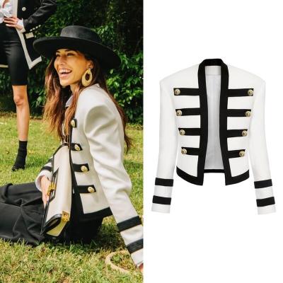 China A4061 Wholesale Long Sleeve Anti-Static Striped Buttons Fashion Winter Coats Ladies Women for sale