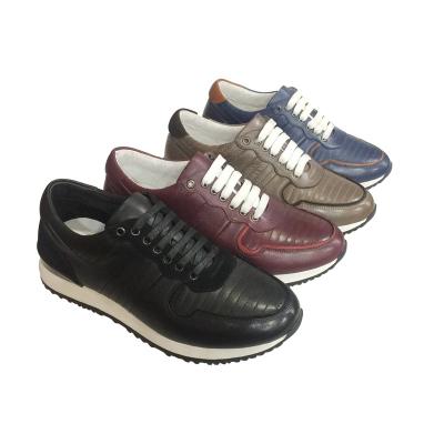 China 2022 New Popular Redwine Black Brown Anti-slippery Blue Genuine Leather Mens Sneakers Sports Shoes For Men for sale