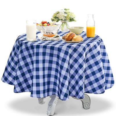 China Waterproof Premium Checkered Plaid Table Cloth Polyester Round Wedding Tablecloth Cover for sale