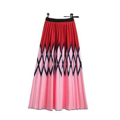 China 2021 New Skirt Women'S Breathable Printed Waistband Elastic Midi Length Pleated Skirt for sale