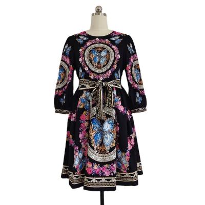 China New Design Anti-Static Printed Beautiful Elegant Beaded Casual Dresses Long Sleeve Dress Luxury Quality for sale