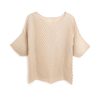 China Latest Fashion Classic Style Short Round Neck Women's Designer Women Anti-pilling Sleeve Anti-pilling miyake Pleated Tops for sale