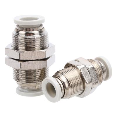 China Manufacturing Plant PM Series push to connect air hose tube quick connector union straight nickel-plated brass pneumatic bulkhead fitting for sale