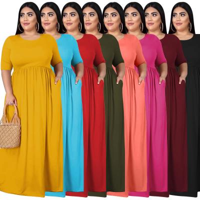 China Casual Loose Size Maxi Long Dresses For Women Over 2022 Summer New Design Solid Color O Neck Viable Short Sleeve for sale